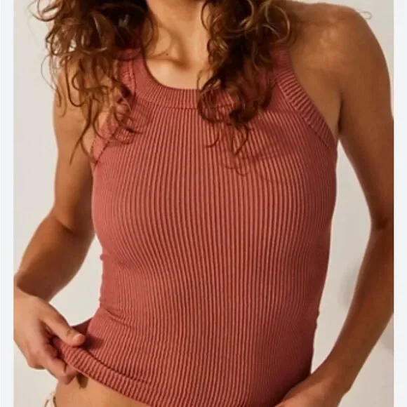Free People Rust Ribbed Racerback Tank Top - Picture 12 of 14